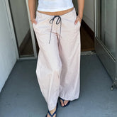 Striped Pattern Loose Drawstring Wide Leg Pants